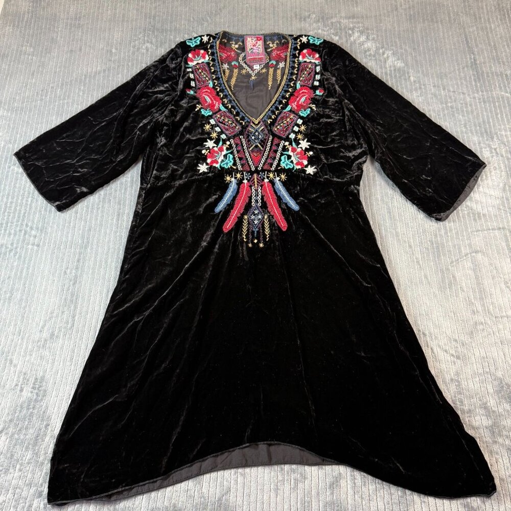 Johnny Was JWLA Ava Velvet Embroidered Dress Black Mini Tunic Medium